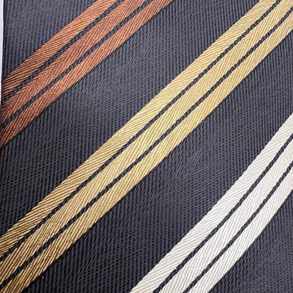 Colours Alexander Julian Men's Repp Tie -57"-Brown/Tan/Cream Stripe Necktie Silk - Picture 2 of 5